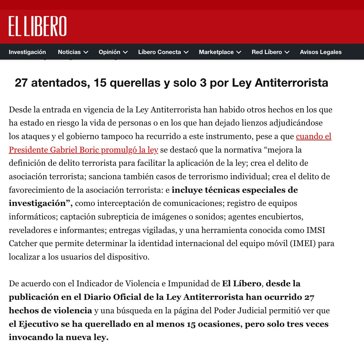 Ruth Hurtado 👍🏼🇨🇱 (@ruth_hurtado_) on Twitter photo El Gobierno de <a href="/GabrielBoric/">Gabriel Boric Font</a> ha invocado a la Ley Antiterrorista en la Macrozona Sur solo en 3 ocasiones desde su promulgación, el 12 de febrero de 2025, a pesar de que al menos 35 personas han sufrido lesiones producto de hechos de violencia en la zona.¿Cuándo aplicarán la ley? El Gobierno de <a href="/GabrielBoric/">Gabriel Boric Font</a> ha invocado a la Ley Antiterrorista en la Macrozona Sur solo en 3 ocasiones desde su promulgación, el 12 de febrero de 2025, a pesar de que al menos 35 personas han sufrido lesiones producto de hechos de violencia en la zona.¿Cuándo aplicarán la ley?