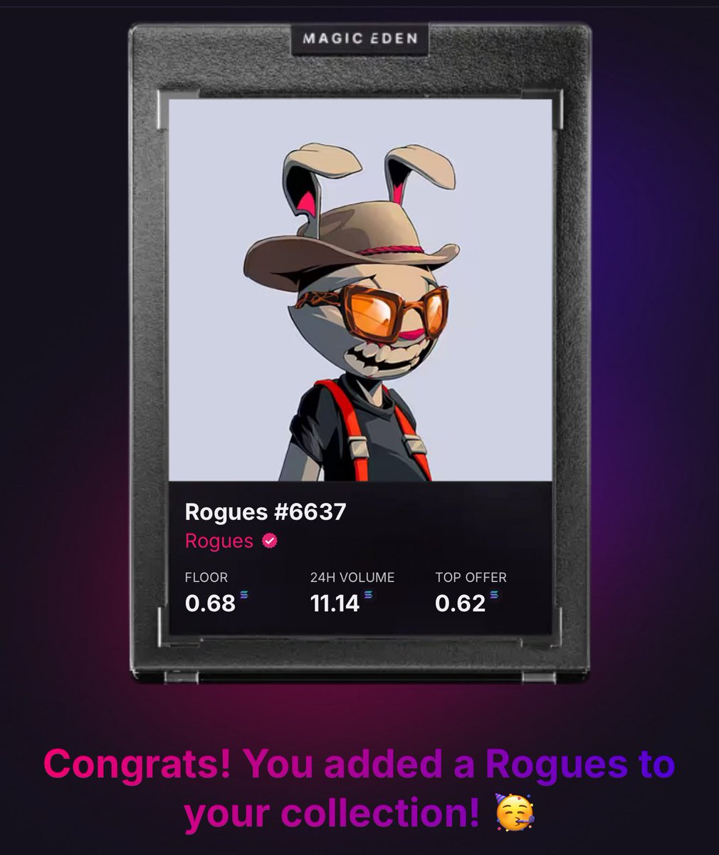 Kramavich (@404sdegen) on Twitter photo With my recent luck 🍀 lately
on <a href="/MagicEden/">Magic Eden 🪄</a>
I am giving away this beauty to a <a href="/RoguesNFT/">Rogues</a>
holder .
Simply follow :
- <a href="/Vibra_Lux/">Kramavich</a>
- <a href="/RoguesNFT/">Rogues</a>
- <a href="/Rogue_Vibes/">Rogue Vibes 🎧</a>
rt and tag 2 mates
Post your screenshot in our giveaways discord server
🔗 Link in <a href="/Rogue_Vibes/">Rogue Vibes 🎧</a> bio With my recent luck 🍀 lately
on <a href="/MagicEden/">Magic Eden 🪄</a>
I am giving away this beauty to a <a href="/RoguesNFT/">Rogues</a>
holder .
Simply follow :
- <a href="/Vibra_Lux/">Kramavich</a>
- <a href="/RoguesNFT/">Rogues</a>
- <a href="/Rogue_Vibes/">Rogue Vibes 🎧</a>
rt and tag 2 mates
Post your screenshot in our giveaways discord server
🔗 Link in <a href="/Rogue_Vibes/">Rogue Vibes 🎧</a> bio