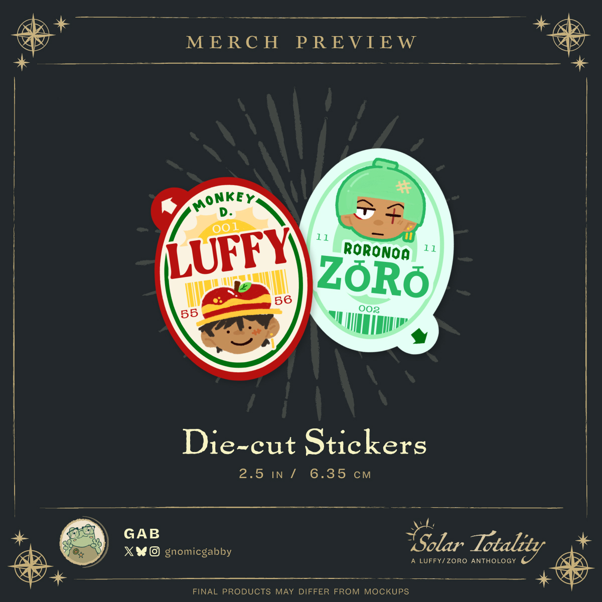 👒 『MERCH PREVIEW』 ⚔️

Up next, we're showcasing these Luffy and Zoro die-cut fruit stickers designed by gnomicgabby!