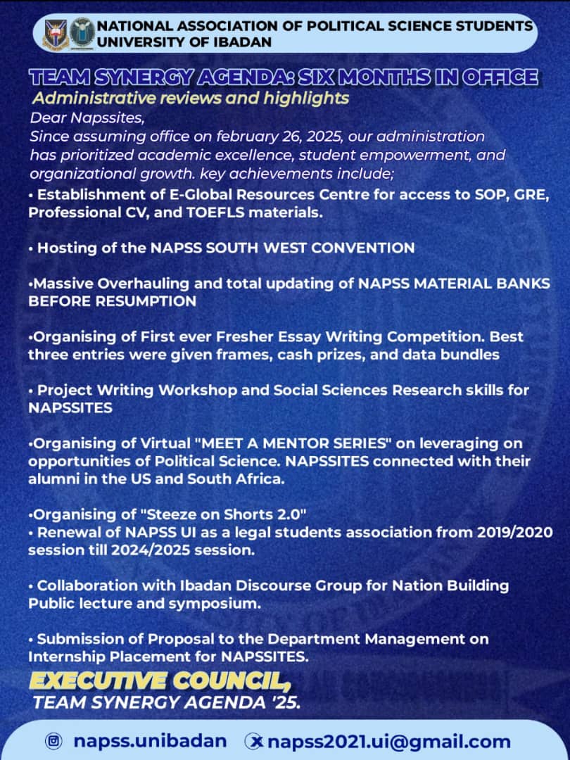 adebare_adeoti's tweet image. We are redefining and shaping the governance. This is six months in office of our administration it has been a memorable and tasking journey so far. We will not relent.
#TeamSynergy
#NapssUi
#SettingThePace