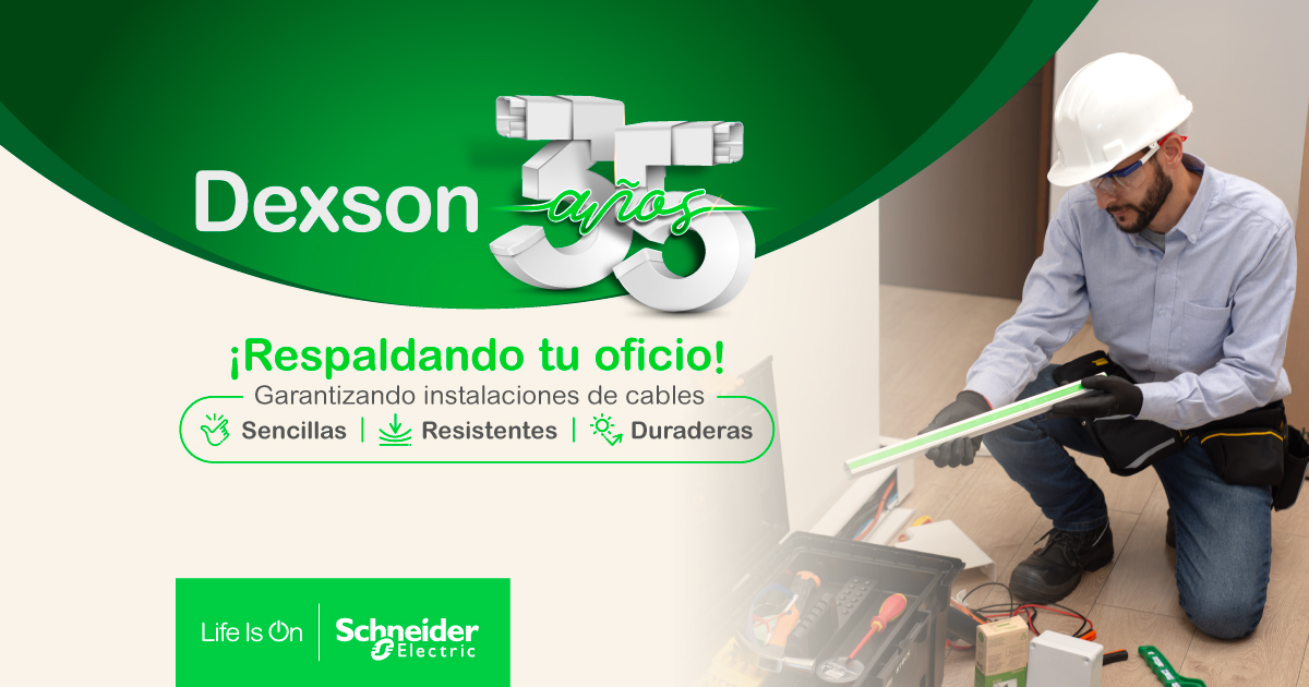 En Schneider Electric celebramos 35 años de Dexson, liderando el arte de organizar y sujetar cables con resistencia absoluta y máxima durabilidad. 

¡El que sabe pide Dexson!