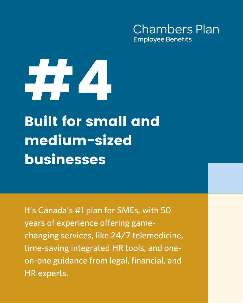Today, sharing reason #4 of 5 reasons on why 32,000 Canadian businesses trust Chambers Plan employee benefits. 

lnkd.in/gBWcuGyQ

#ChambersPlan #SmallBusines #CdnBusiness #EmployeeBenefits #ItsYourBenefit