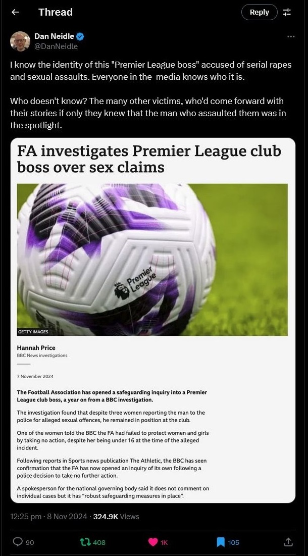 When are the <a href="/FA/">The FA</a> going to provide answers, update - even a conclusion, to their Safeguarding investigation?

It's been over 8 months!

<a href="/premierleague/">Premier League</a> also looking into whether #DS is a 'fit &amp; proper person' to be involved with football club - no updates on that either!

#MeTooUK