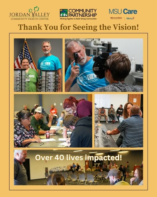 👓 Day of Hope: Vision Health Spotlight👓
CPO’s Ozarks Alliance to End Homelessness hosted its quarterly Day of Hope, delivering vital care: 
✅ 30 vision screenings 
🧑‍⚕️ 24 eye exams &amp; glasses 
👥 41 individuals served
Huge thanks to MSU Care, Jordan Valley, &amp; Convoy of Hope! 💙