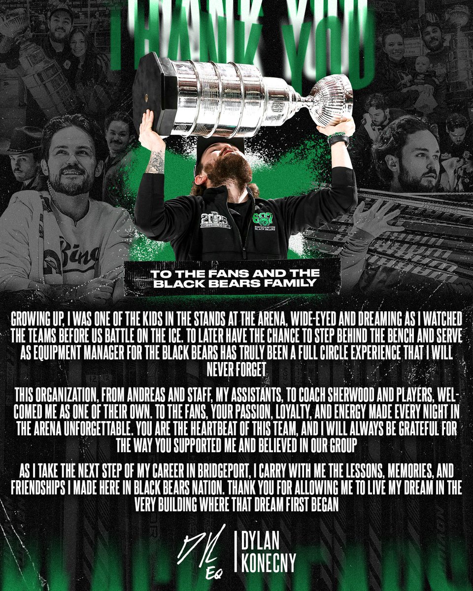 From every skate blade, locker room setup, and gameday during our back-to-back championship seasons; we'd like to thank <a href="/dk_ankles/">Dylan Konecny</a> for serving as our Equipment Manager, and wish him the best of luck as he continues his career with the AHL's Bridgeport Islanders!