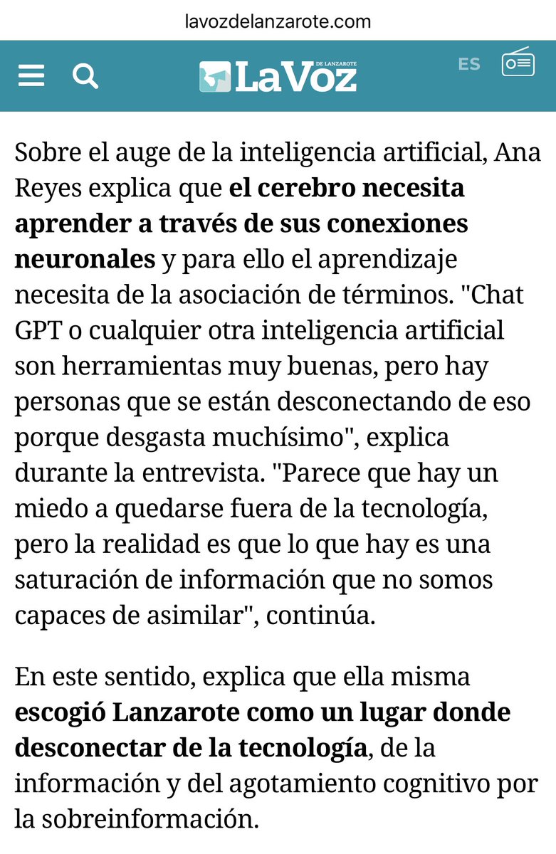 En agosto hablé con Andrea para <a href="/lavozdelanzarot/">La Voz de Lanzarote</a>  sobre IA, el proyecto emociones a través del arte y cómo impacta la tecnología en el  cerebro