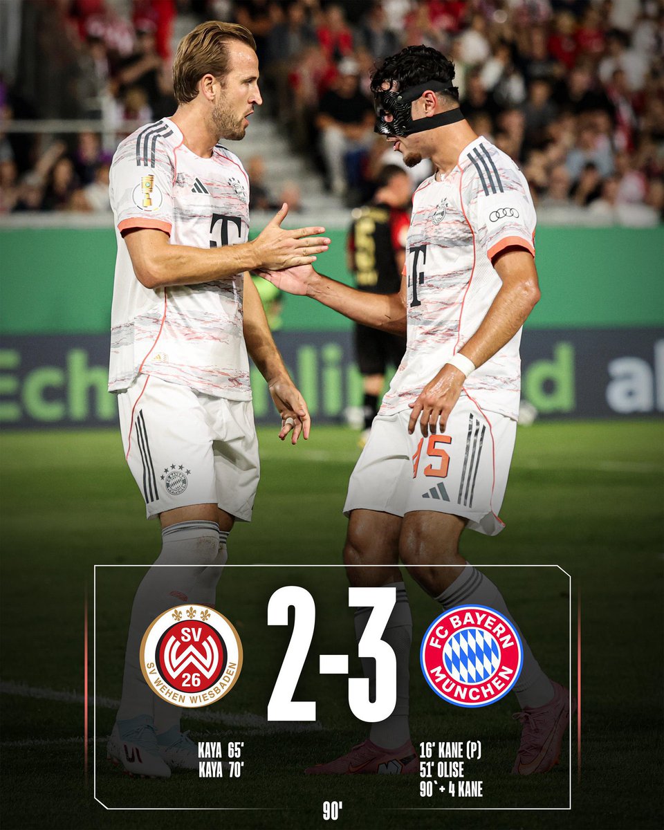 The randomness of the Pokal (almost) strikes again! Harry Kane secures our spot in the second round with a late header to compete the hat trick! He now has six goals in his last two matches for Bayern! #DFBPokal #DFBPokal2025 #WIESFCB #FCBayern #MiaSanMia #PackMas #BayernMunich