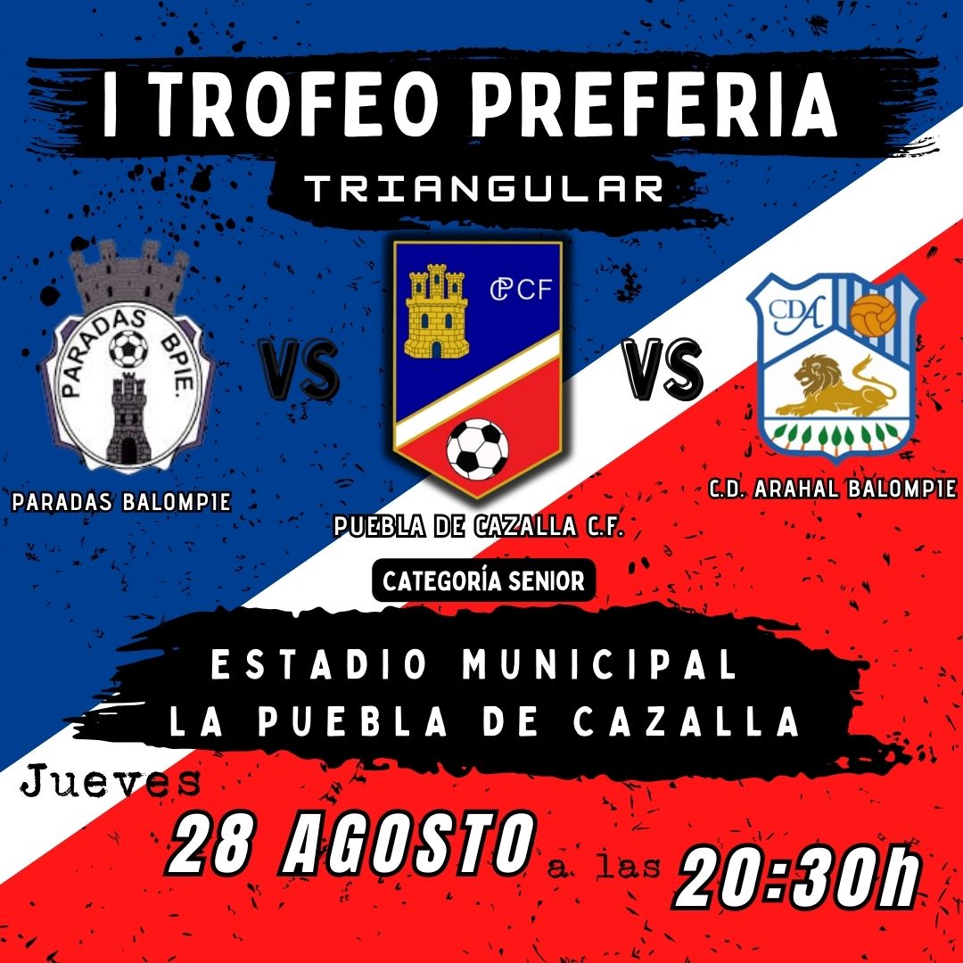 PueblaCazallaCF's tweet image. ¡Atención afición morisca!

Este año la Preferia se vive también en el campo de fútbol con el I Torneo Triangular de Preferia

📅 28 de Agosto - 20:30
📍 Estadio Municipal de La Puebla de Cazalla

No faltes, ven y disfruta del mejor fútbol local y calienta motores para la feria