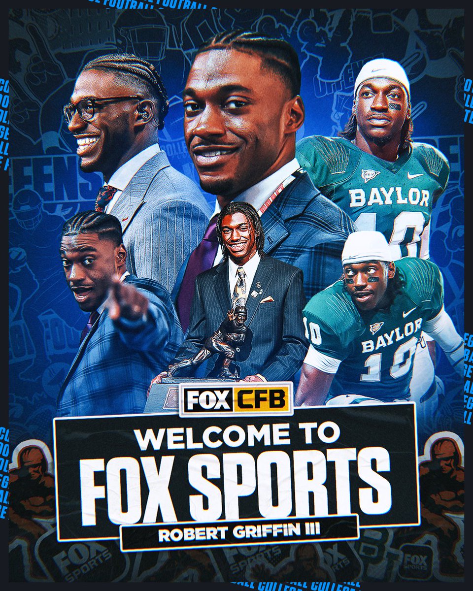 FOX College Football (@cfbonfox) on Twitter photo FOX Sports 🤝 <a href="/RGIII/">Robert Griffin III</a>
<a href="/FOXSports/">FOX Sports</a> welcomes Heisman Trophy winner and NFL Pro Bowler Robert Griffin III as a game analyst 👏🎙️ FOX Sports 🤝 <a href="/RGIII/">Robert Griffin III</a>
<a href="/FOXSports/">FOX Sports</a> welcomes Heisman Trophy winner and NFL Pro Bowler Robert Griffin III as a game analyst 👏🎙️