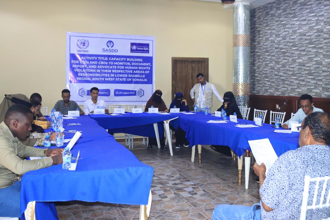 Sasdosom's tweet image. #SASDOSOM, in partnership with #UNTIMS, kicks off a 3-day Capacity Building Workshop for CSOs &amp;amp; CBOs in Lower Shabelle to strengthen their ability to monitor, document, report &amp;amp; advocate against human rights violations.

📍 Afgooye | 📅 26–28 Aug 2025

#SASDO #UNTIMS #HumanRights