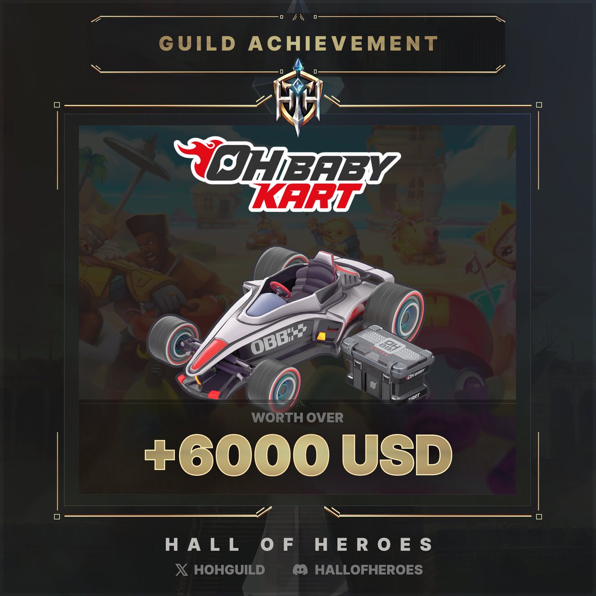 HoHGuild's tweet image. HoH won the most recent @ohbabykart @OhBabyGames duos tournament, in both the NA &amp;amp; EU regions, further cementing us as the rank 1 guild globally.

Our members obtained 4 champion karts &amp;amp; 4 wheel crates, netting over $6,000 USD in current market value.
