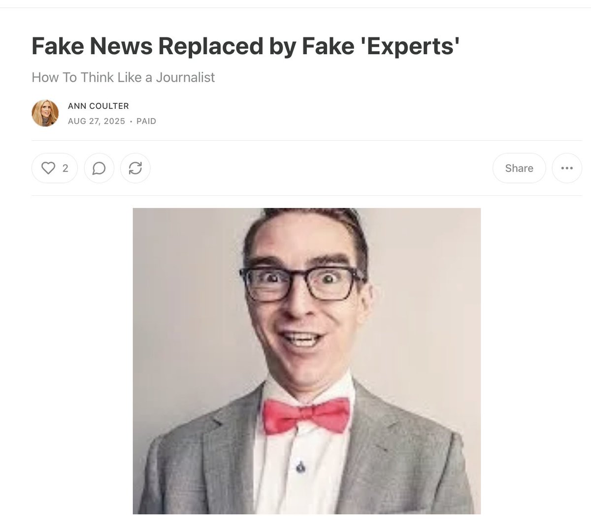 NEW COLUMN IS POSTED! - Fake News Replaced by Fake 'Experts' 

LINK: shorturl.at/Vl6ga
