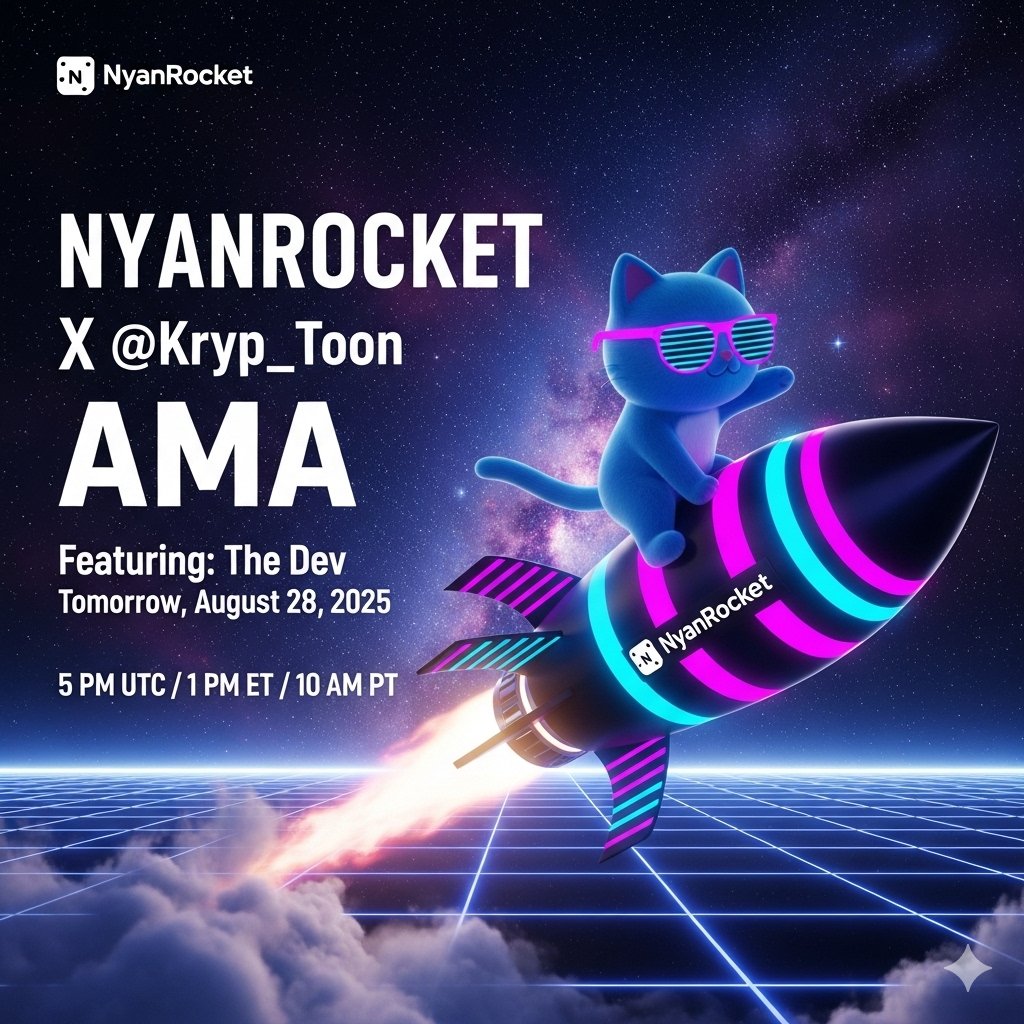 ⚡ AMA RESCHEDULED! ⚡
We’re not stopping — just shifting to tomorrow at 5 PM UTC / 1 PM ET / 10 AM PT 🚀🐱

Same alpha, same chaos, just 24h later…

Be there: NYANROCKET X <a href="/Kryp_Toon/">KrypToon</a> AMA
#NyanRocket #Solana #CryptoAMA #MemecoinRebellion #Web3 <a href="/Kryp_Toon/">KrypToon</a>