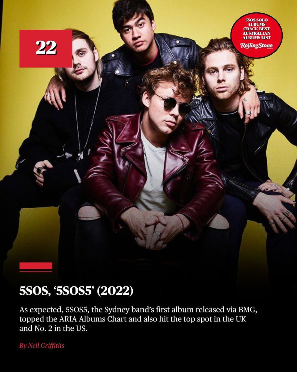 El álbum de la banda, #5SOS5 (2022), se colocó en el puesto #22.
Como era de esperar, encabezó el ARIA Albums Chart, también fue #1 en UK y #2 en Estados Unidos 🇦🇺🇬🇧🇺🇸