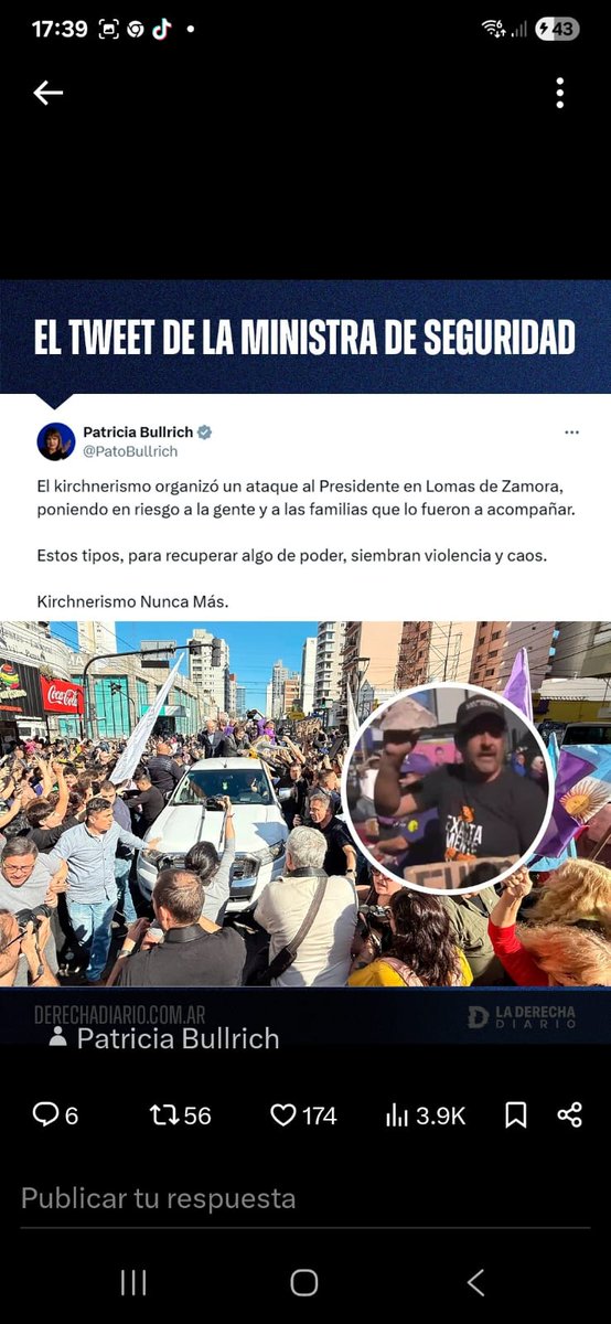 Que vergüenza <a href="/PatoBullrich/">Patricia Bullrich</a> tuvo que borrar el tuit por mala información. Escrachando a un hombre erróneamente 😱🤦‍♀️
