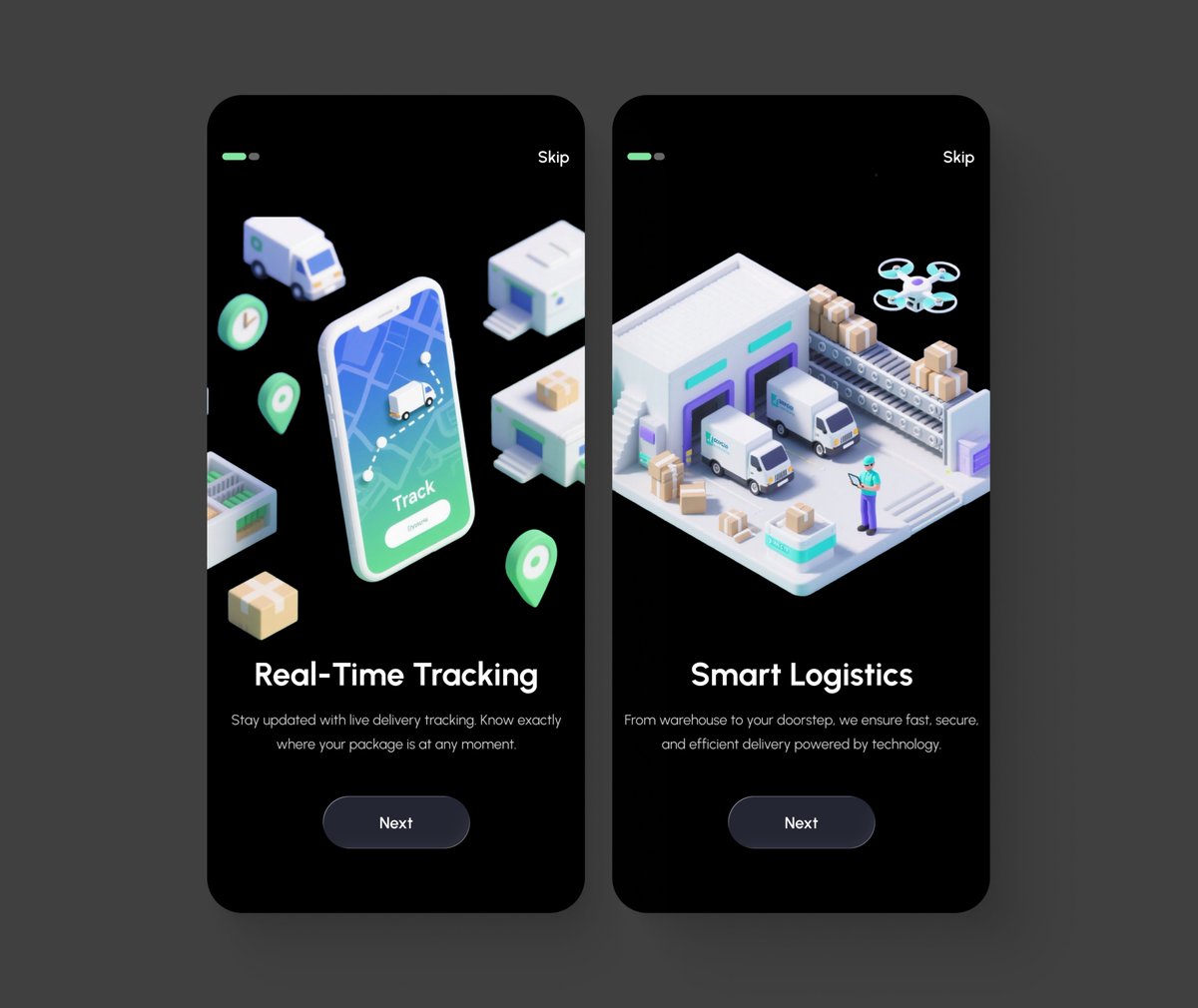 zak_uiux's tweet image. Just designed a sleek onboarding flow for a Logistics &amp;amp; Delivery App.

The goal was to create a simple, modern, and engaging experience that communicates the app’s value — real-time tracking and smart logistics

#UIDesign #UXDesign #OnboardingDesign #LogisticsApp #DeliveryApp