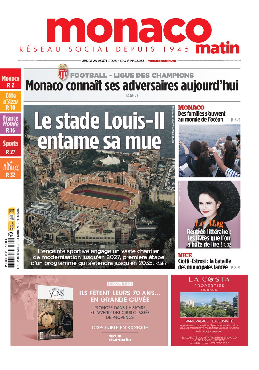 Et voici la Une de Monaco-Matin de jeudi 28 août 2025 ! Bonne lecture !