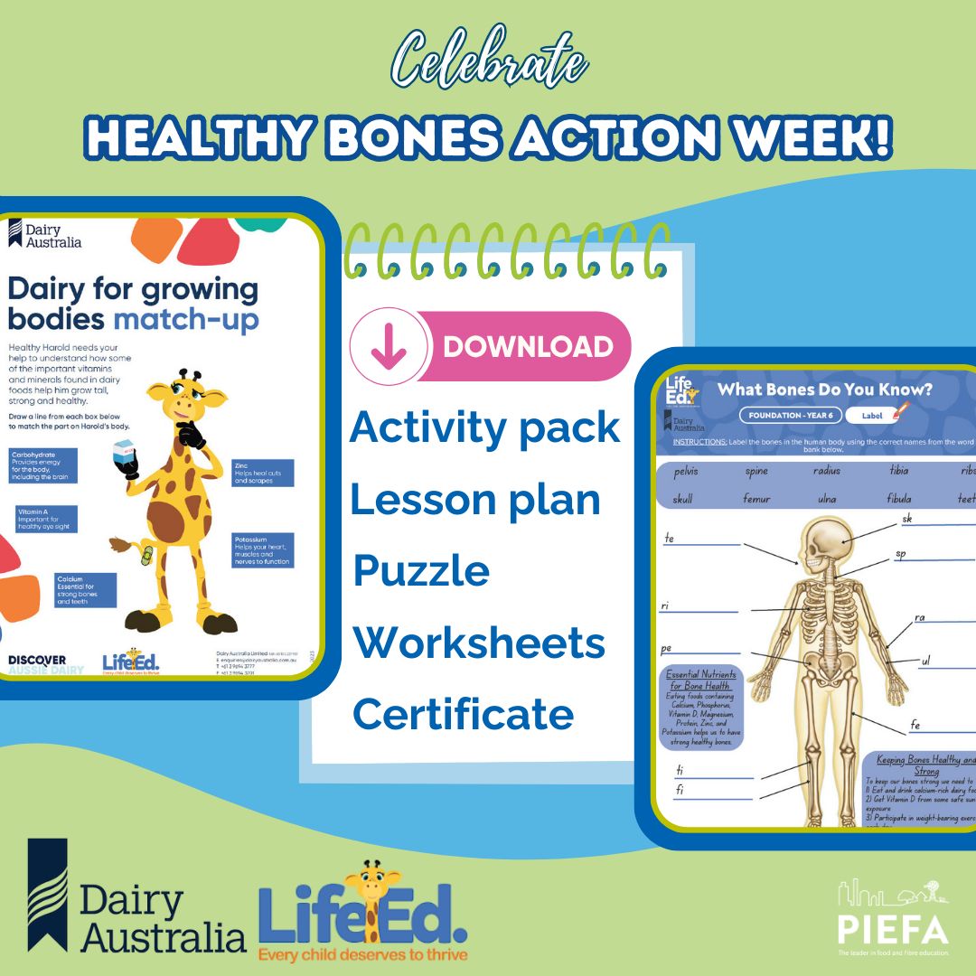 PIEFA (@ozpief) on Twitter photo ๐ฅ Dairy Australia invites Aussie schools to celebrate #HealthyBonesActionWeek ๐ช
๐ฆด Primary school is the perfect time for kids to start building bones that last a lifetime. 
๐ฅ Download the student activity pack and learn about healthy bones today!๐buff.ly/Bs58p3m ๐ฅ Dairy Australia invites Aussie schools to celebrate #HealthyBonesActionWeek ๐ช
๐ฆด Primary school is the perfect time for kids to start building bones that last a lifetime. 
๐ฅ Download the student activity pack and learn about healthy bones today!๐buff.ly/Bs58p3m