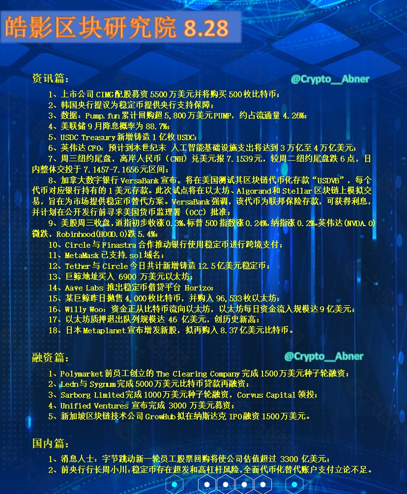 #今日资讯8.28

       昨天 #USDT 和 #USDC 共计铸造了12.5亿美金，可想而知，现在市场上能没钱？

       不少资金流向了 #DEFI ，还记得前几天 V神说了一段话，大概意思是：“当下，只要能解决利息的问题，就会迎来下一波爆发。”