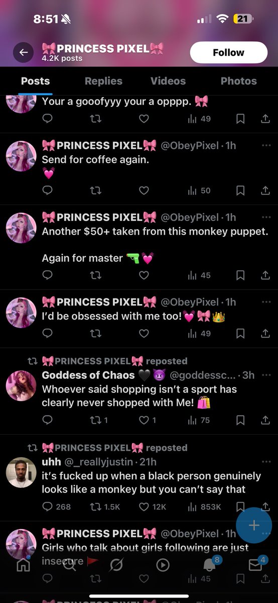 zee .แ (@plscesdream) on Twitter photo Just like to warn everyone that <a href="/ObeyPixel/">๐PRINCESS PIXEL๐</a> is a racist weirdo. I have a few mutuals with this dumbass, please be careful on who youโre following. This shit is foul and inexcusable behavior from a grown ass adult. Just like to warn everyone that <a href="/ObeyPixel/">๐PRINCESS PIXEL๐</a> is a racist weirdo. I have a few mutuals with this dumbass, please be careful on who youโre following. This shit is foul and inexcusable behavior from a grown ass adult.