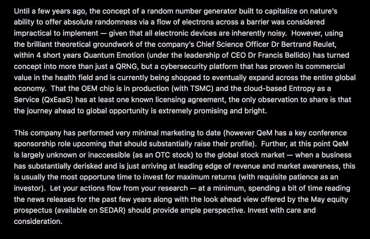 SJ79716665's tweet photo. $QNCCF A few thoughts as a long term Quantum Emotion shareholder. https://t.co/5088EwqLoA