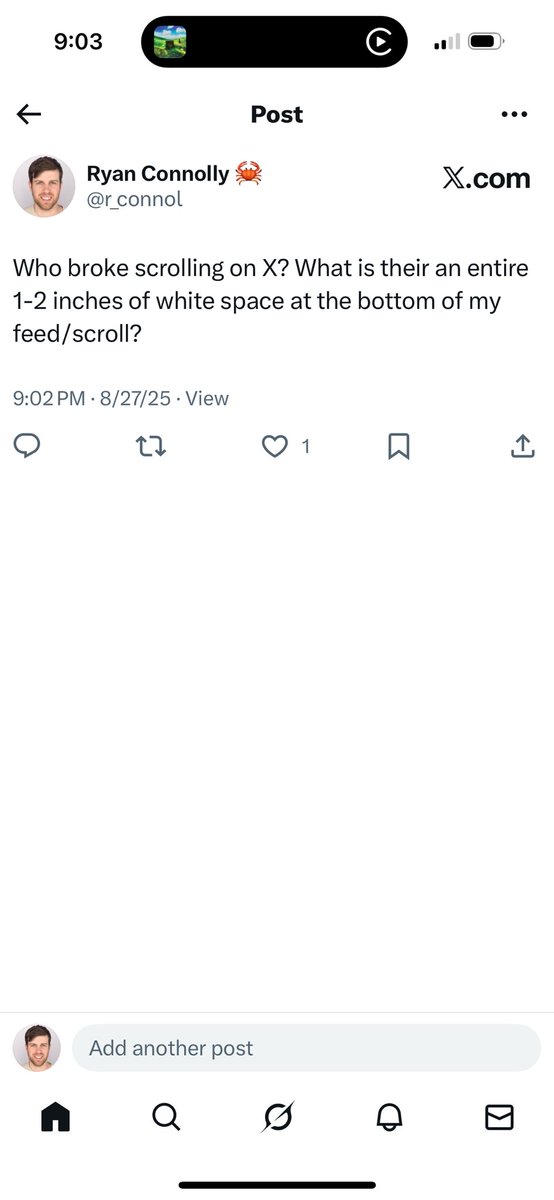 r_connol's tweet photo. Must be because no one comments on my posts 

Jk jk - there really was a weird bug/glitch, but it disappeared after I closed the app and restarted the app https://t.co/tgE87EiVHY