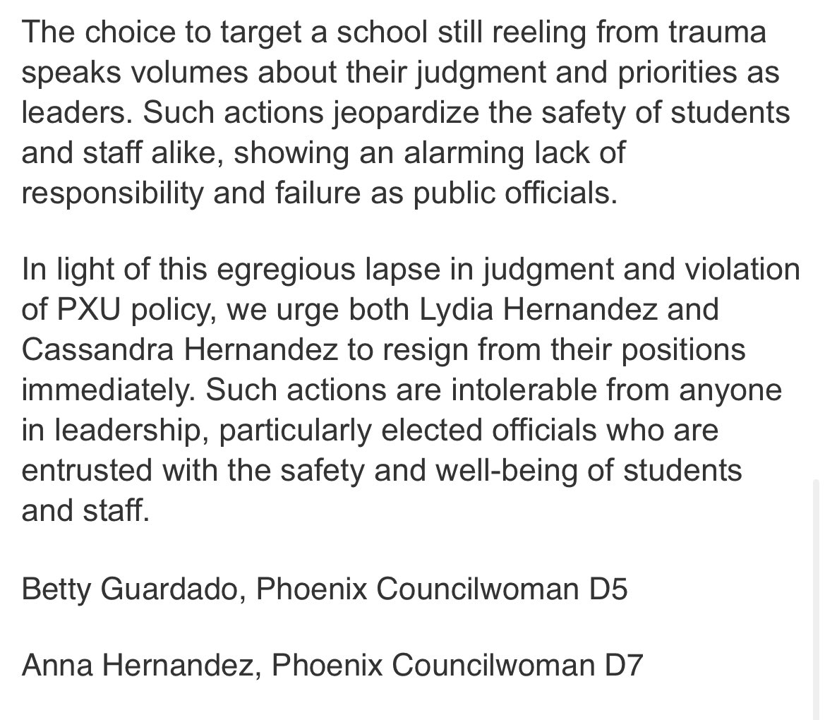 CodyLillich's tweet photo. PHX City Council members Betty Guardado and Anna Hernandez call on Rep. Lydia Hernandez and Cassandra Hernandez to resign. The state rep and her daughter both serve on the Cartwright School District Governing Board.
@azfamily #azed #azleg https://t.co/fJjyVWRynE