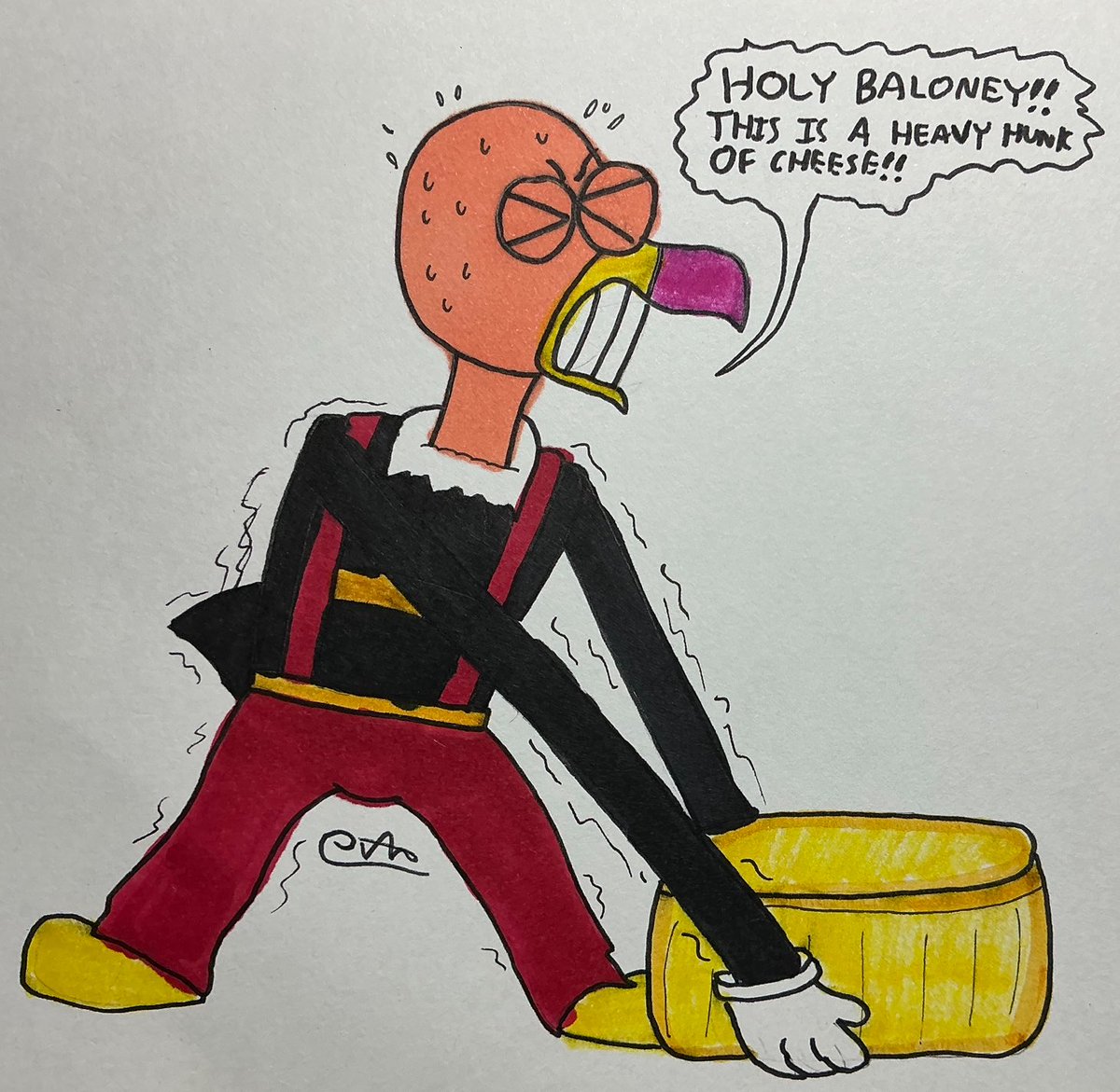 Beware the power of Parmigiano Reggiano. It's 80 pounds of savory Italian cheesiness! Not even Chappy can lift it!

#art #drawing #artwork #oc #originalcharacter #ocart #originalcharacterart #cartoon #cartoons #toon #toons #toonoc #tooncharacter