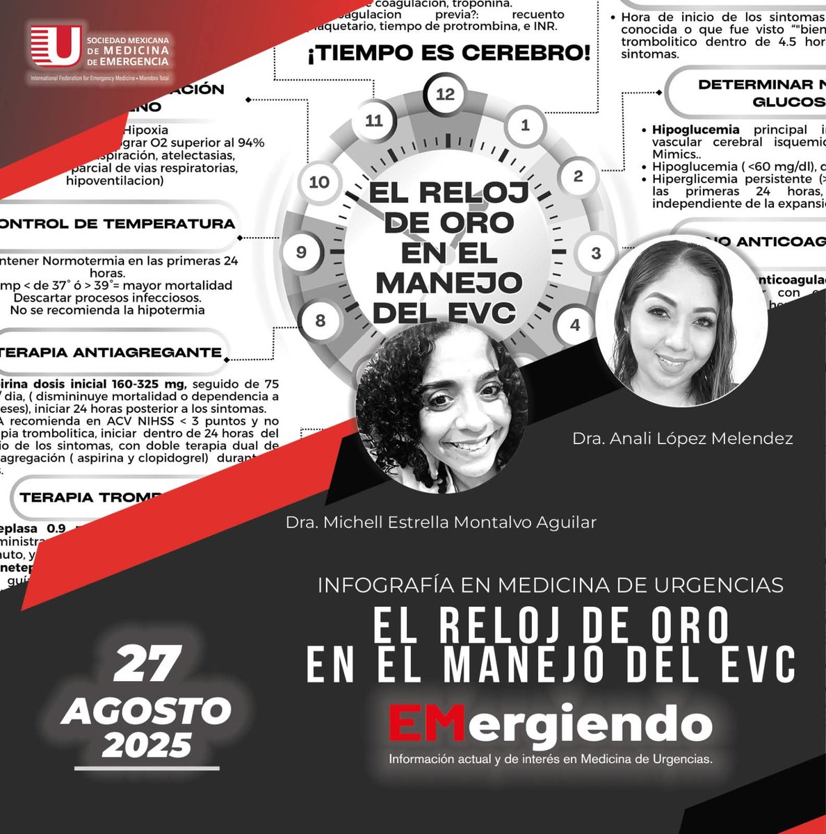 #EMergiendo esta de vuelta <a href="/SMMEAC/">SMME</a>
¡El 🕒 de oro en el manejo del EVC! 
La rapidez salva vidas 🧠⚡
Dra. <a href="/DRAMONTALVO/">Michell Montalvo Aguilar</a> y Anali López Meléndez nos comparten en esta infografía. 
📥 Descarga el PDF aquí 👉 emergiendo.org/ncz2
¡Comparte y difunde! 🚑💙

#EmergencyMedicine