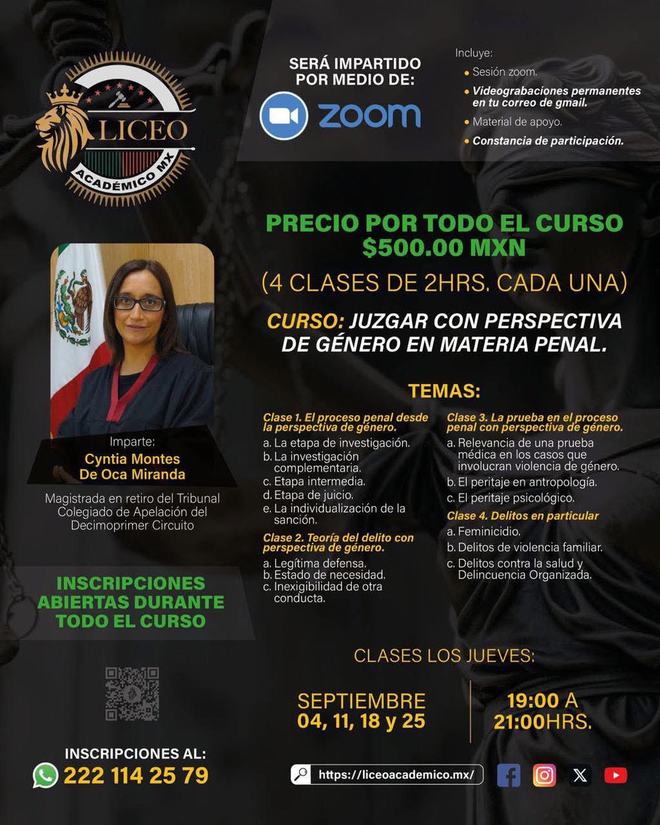 Queta Velasco 🇲🇽 (@velasco_queta) on Twitter photo A quienes preguntan cómo aplicar perspectiva de género (PEG) en material penal…
aquí una excelente opción con una de las juristas más brillantes de la generación de juzgadoras federales SPA
Ahí les veo
<a href="/LiceoAcademico/">Liceo Academico MX</a> A quienes preguntan cómo aplicar perspectiva de género (PEG) en material penal…
aquí una excelente opción con una de las juristas más brillantes de la generación de juzgadoras federales SPA
Ahí les veo
<a href="/LiceoAcademico/">Liceo Academico MX</a>