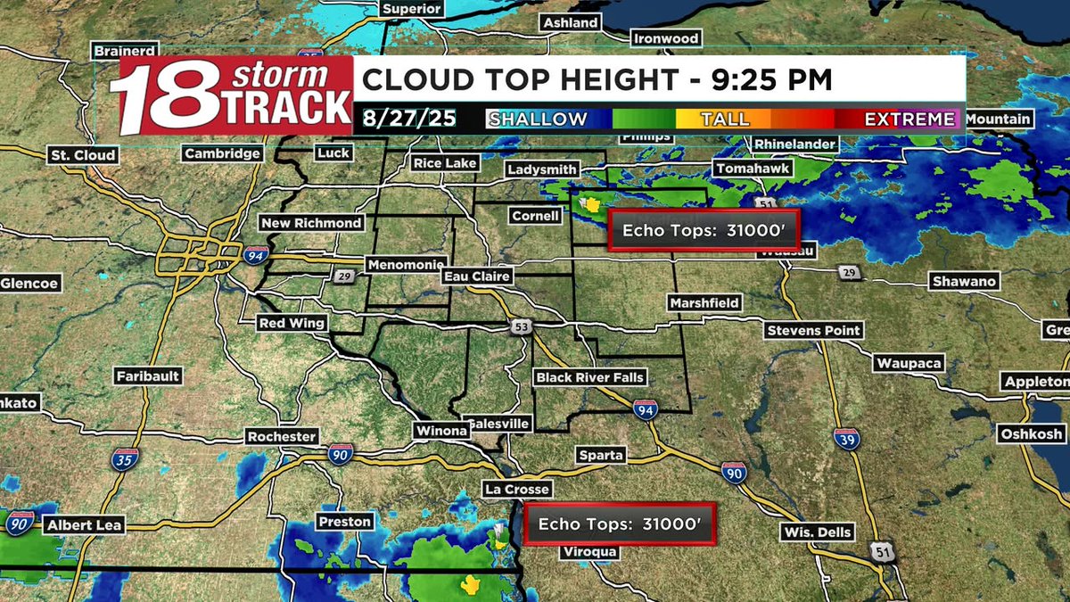 Isn't it amazing how far you can see lightning? From Eau Claire, I am able to see lightning both to the south and northeast. The reason is there is lightning near the top of the clouds that tower more than 30,000 feet above the ground!