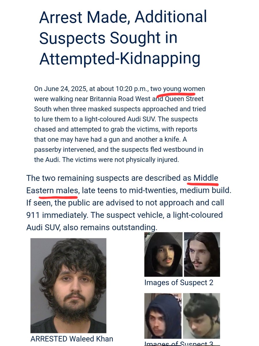 Kirk Lubimov (@kirklubimov) on Twitter photo 🚨Be careful ladies!
Attempted kidnapping in Mississauga, Ontario.
A group of Middle Eastern men tried to kidnap two young girls, with a gun and knife.
Investigation led to the arrest of Waleed Khan who was charged with 33 offences. Police also seized loaded illegal guns from 🚨Be careful ladies!
Attempted kidnapping in Mississauga, Ontario.
A group of Middle Eastern men tried to kidnap two young girls, with a gun and knife.
Investigation led to the arrest of Waleed Khan who was charged with 33 offences. Police also seized loaded illegal guns from