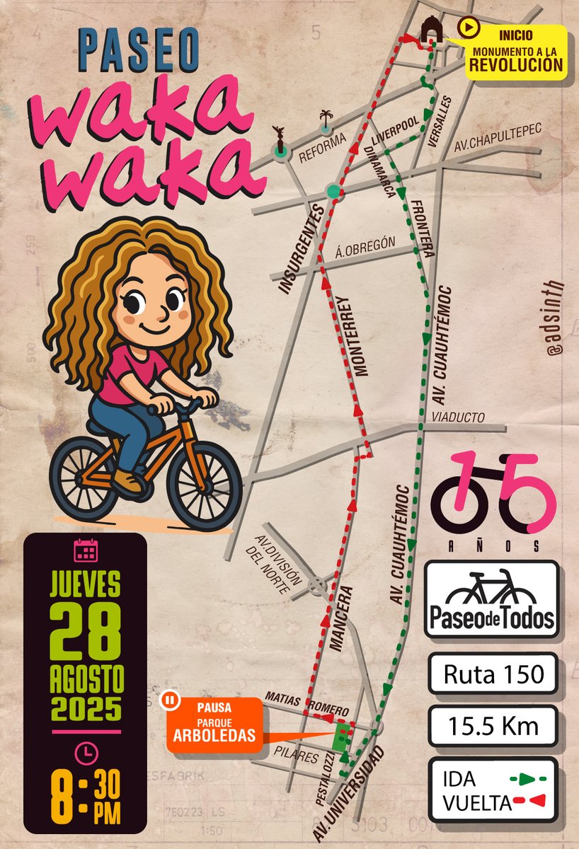 PaseodeTodos's tweet image. Esta bici es mía, pero el paseo es de todos. 🚲🙌

#PaseoWakaWaka #RuraWakaWaka

- Jueves 29 Agosto 2025
- Monumento a la Revolución #CDMX
- 8:30PM

#DisfrutadelaCiudadRodando
#15añosdePaseodeTodos