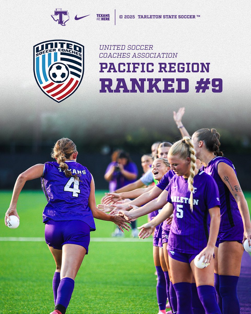 Moving on up‼️📈

Tarleton State was ranked 9th in the Pacific Region by the United Soccer Coaches!