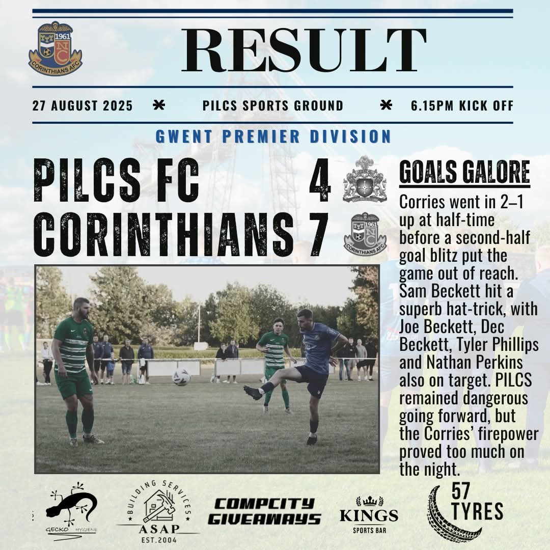 RESULT | PILCS 4–7 CORRIES 💙⚽️
2–1 up at half-time before a second-half blitz saw us take all three points in a goal-filled encounter on the road.

UTC 💙