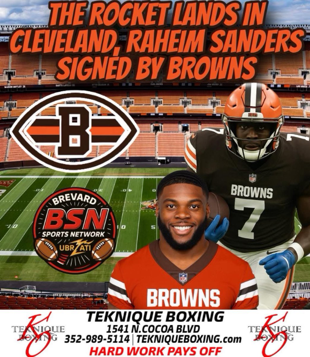 SportsBrevard's tweet photo. BSN NFL FOOTBALL: @raheim_sanders SIGNS WITH @Browns π€π
From Raider blue β SEC Saturdays β NFL Sundays.
Read all about it here: https://t.co/gfVIeAwg1i
#BSN #RocketSanders #NFL #BrevardPride #RaiderPride #FromRockledgeToTheNFL #ClevelandBrowns #SECtoSundays https://t.co/ODF9AYe6di