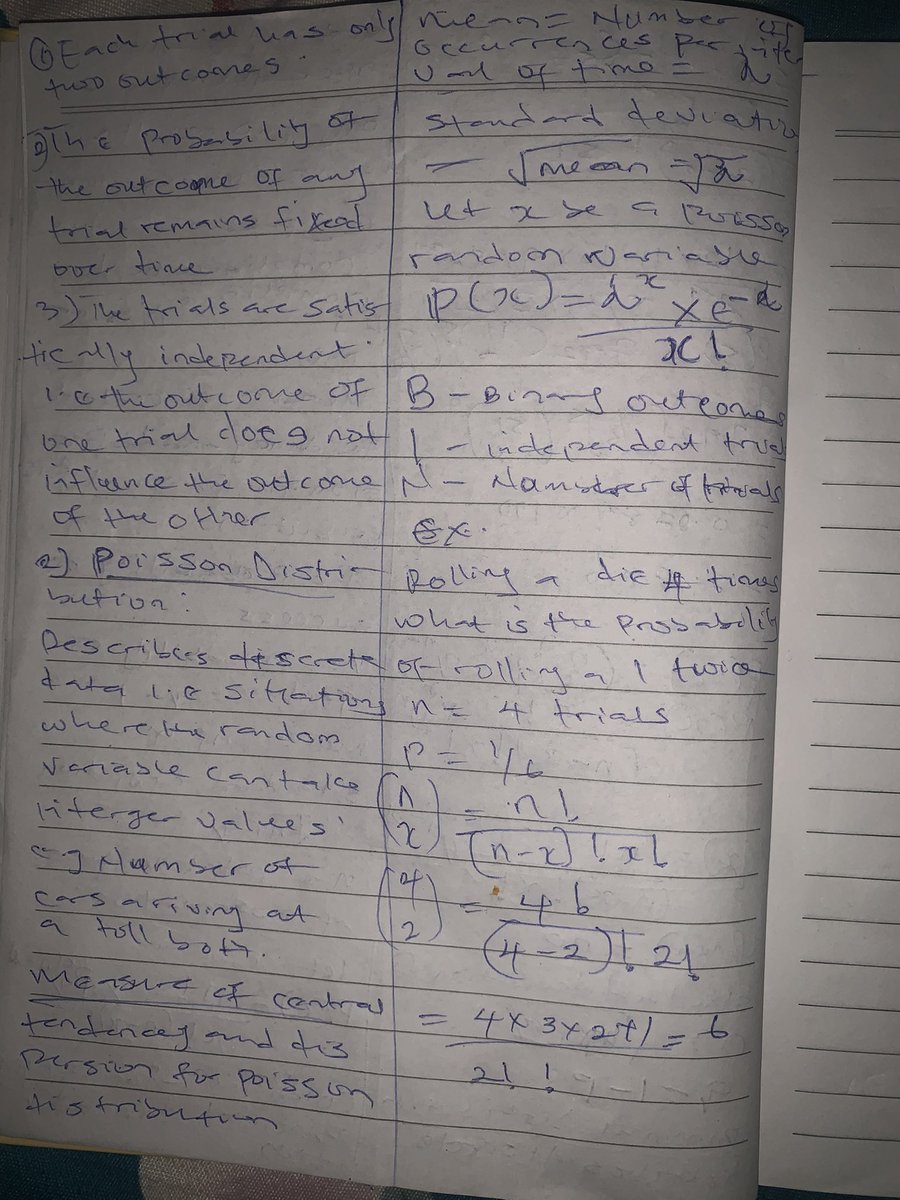 PromiseNwankw14's tweet image. 📘 Day 11: AI/ML
🔹 Math → Probability Distributions
• Binomial → successes in fixed trials
• Poisson → rare events
• Normal → bell curve 📈
🔹 Python → Loops
• for loop
• while loop
From math models to coding logic—step by step 🚀
#AI #MachineLearning  #MathForAI