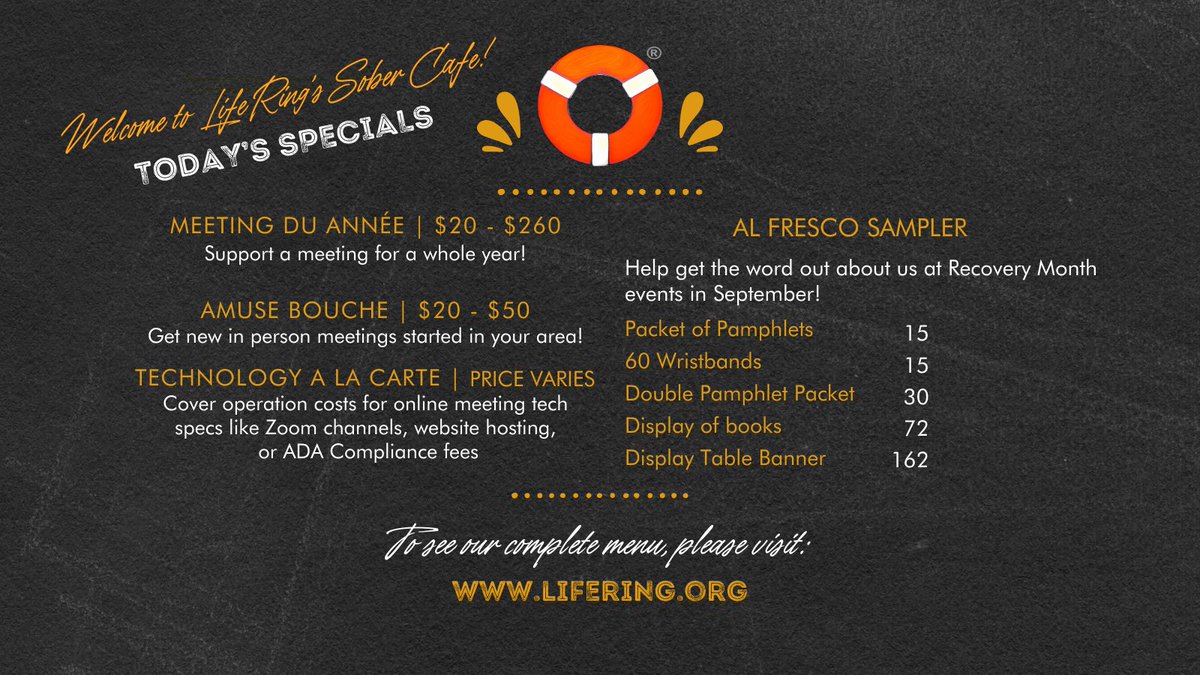 Feel like having a choice in giving the gift of recovery? 

Have we got a menu for you! Check these and our other specials here, and thank you for your ongoing and generous support:

lifering.org/cooking-this-s…

#lifering #secularrecovery #sobriety #recovery #recoverybychoice