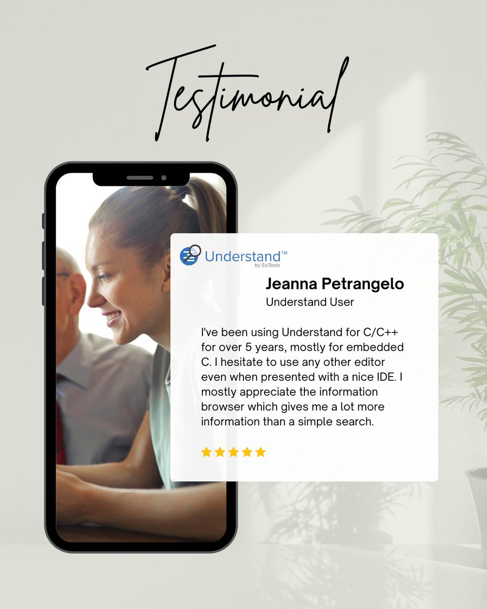 CodeUnderstand's tweet image. Over 5 years and still the go-to IDE. When you find the right tool, you stick with it.
Try it out for yourself, and see why users like Jeanna love #Understand:
licensing.scitools.com/request/trial/…