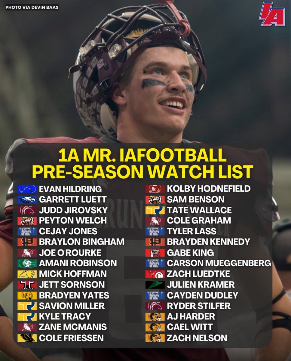 Thanks to <a href="/IAfootball_/">IAfootball</a> for keeping me on the radar for Mr. IA football! 
Blessed to be on the list with three other teammates! 
<a href="/tmlloyd67/">Tyler Lloyd</a> <a href="/alex_kirton70/">Alex Kirton</a> <a href="/JonesCejay2249/">CeJay Jones</a> <a href="/CarsonMueggenb/">Carson Mueggenberg</a> <a href="/DudleyCayden/">⭐️Cayden Dudley ‘26</a>