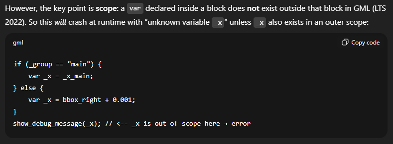 Slyddar's tweet image. I love that Chatgpt knows GML, but bro has me second guessing my own coding skills sometimes ...
#GameMaker #GML #gamedev #GMS2