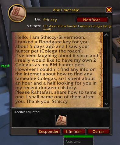 Esto es lo más curioso que me ha pasado en el WoW últimamente JAJAJAJA. Por supuesto, le he dicho el secreto de Colega