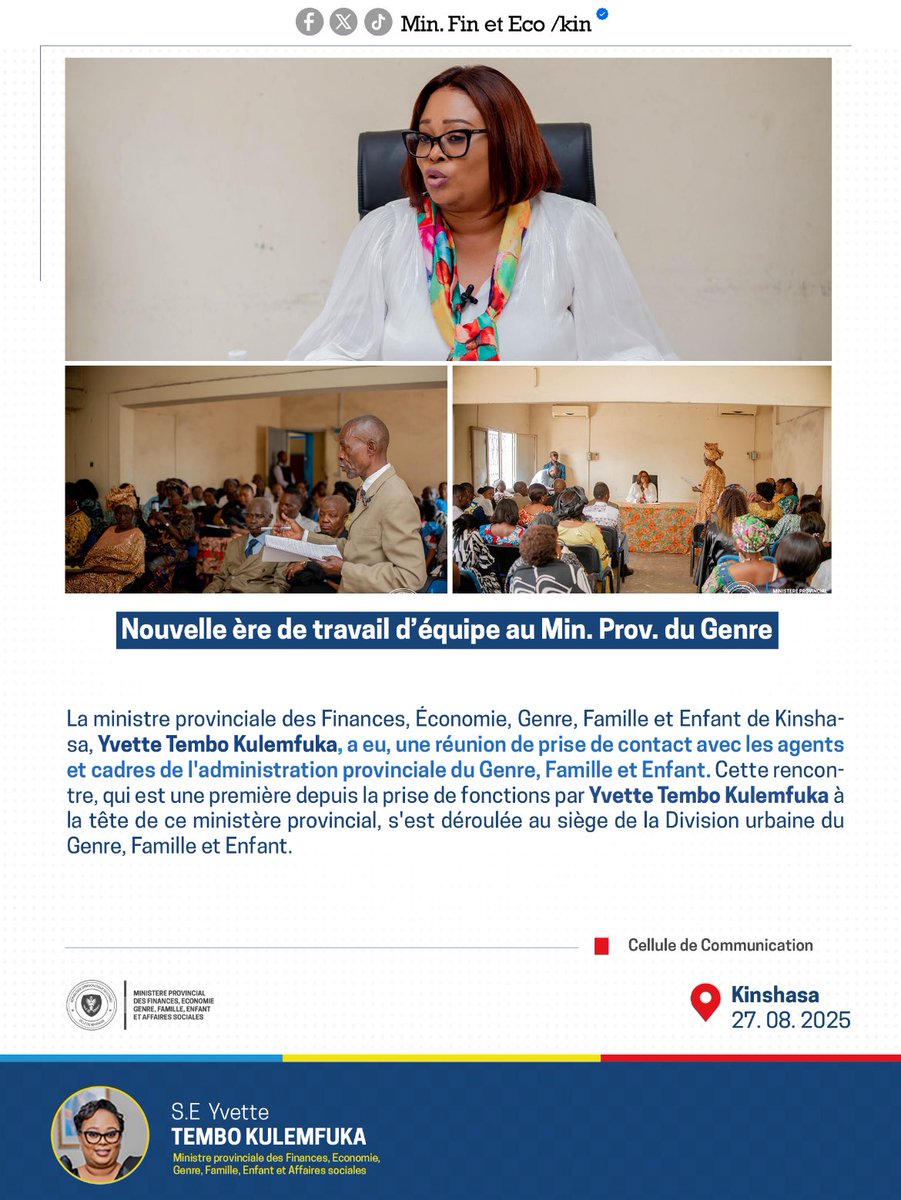 Une nouvelle ère de travail d’équipe au ministère provincial du #Genre, #Famille et #Enfant de #Kibshasa