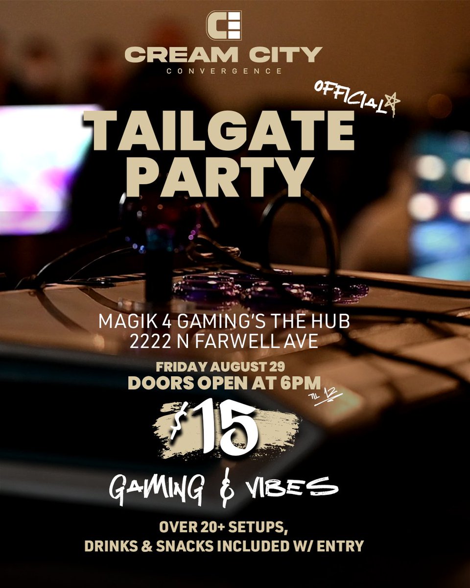 MKECCC's tweet image. Did we mention that we also have a BEFORE party as well?

One of our TOs, @Magik4FGC, is holding another pre-tournament Tailgate Party at their venue!

$15 entry gets you snacks, drinks, and absolutely godly vibes for the night.

Stop by The Hub on Friday to hang out!