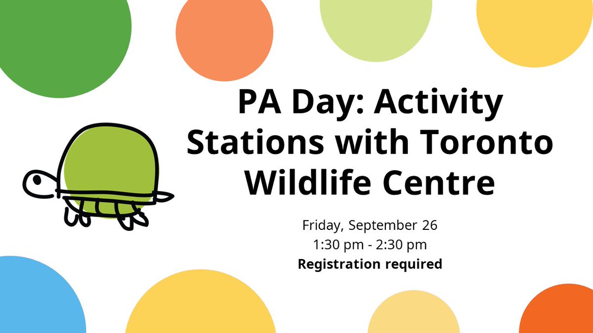 Join us for a hands-on program with up to 4 wildlife stations led by Toronto Wildlife Centre staff. Meet Hot Dog, the snapping turtle! For kids 5-12 and their caregivers. Registration required; space limited. Register in person or call 416-393-7674 from Fri, Aug 29