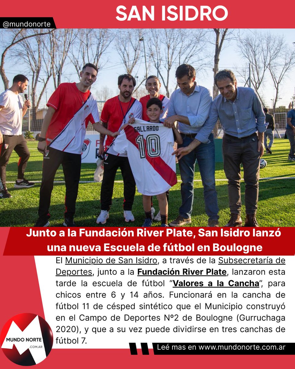 Junto a la Fundación River Plate, San Isidro lanzó una nueva Escuela de fútbol en Boulogne
mundonorte.com.ar/2025/08/junto-…

#SanIsidro #Campo2 #Escueladefutbol #Boulogne #fundaciónriverplate #mundonorte