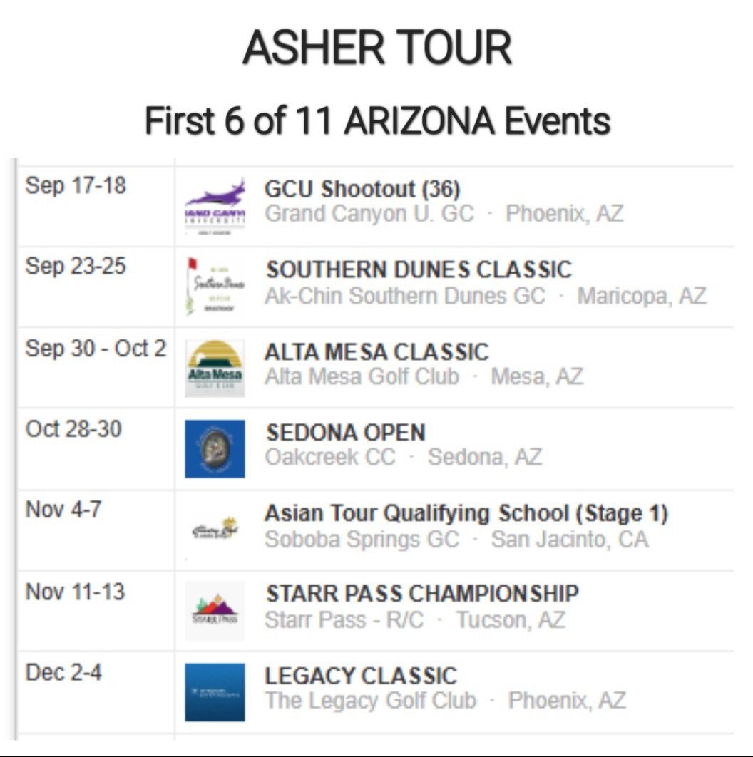 ▪️𝗔𝗦𝗛𝗘𝗥 𝗧𝗢𝗨𝗥 𝗿𝗲𝘁𝘂𝗿𝗻𝘀 𝘁𝗼 𝗔𝗥𝗜𝗭𝗢𝗡𝗔▪️
The Tour is fully committed to Arizona, with 11 of their 29 events this season are to be contested in the Grand Canyon State.👍 
All are free admission. Watch some of the very best on their way up.
Here's the first six.