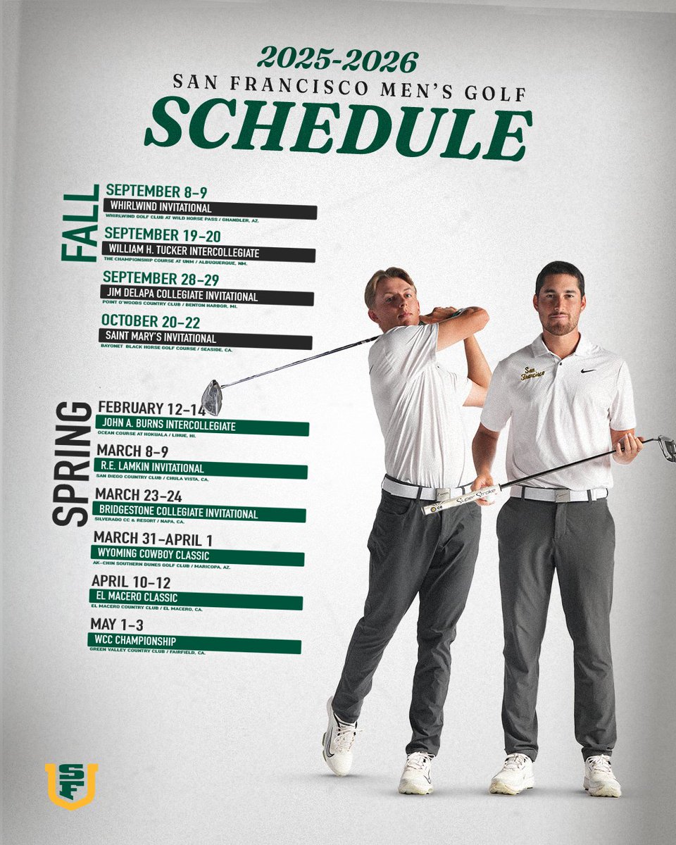 𝐓𝐡𝐞 𝐭𝐢𝐦𝐞 𝐡𝐚𝐬 𝐜𝐨𝐦𝐞 👀

Check out our full schedule for 2025-26!

📰: bit.ly/4fYTqp1

#USFDons | #WCCsports