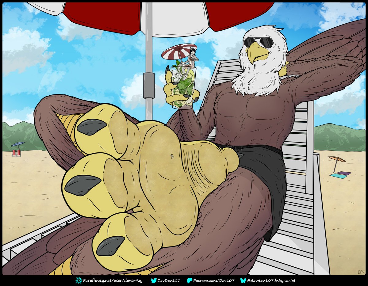 The sound of the ocean waves, the sips of a refreshing iced drink, the grains of sand slowly peeling off those warm, tired soles. The most relaxing experiences can be experienced from about any perspective... And size...

Commission for <a href="/Strider_eagle/">Flamer/Strider/Katari</a> featuring <a href="/Taddle12/">Fishface</a>.