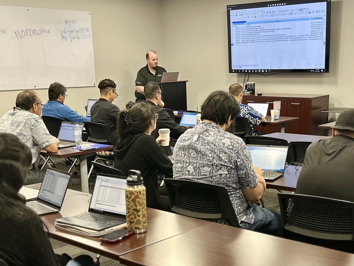 What an incredible 2 days! 🎉

Mahalo to <a href="/StellarTechInc/">Stellar Technologies</a> and all the participants for making the security training workshop such a success at DRFortress. 🙌

#Cybersecurity #BlueTeam #Forensics